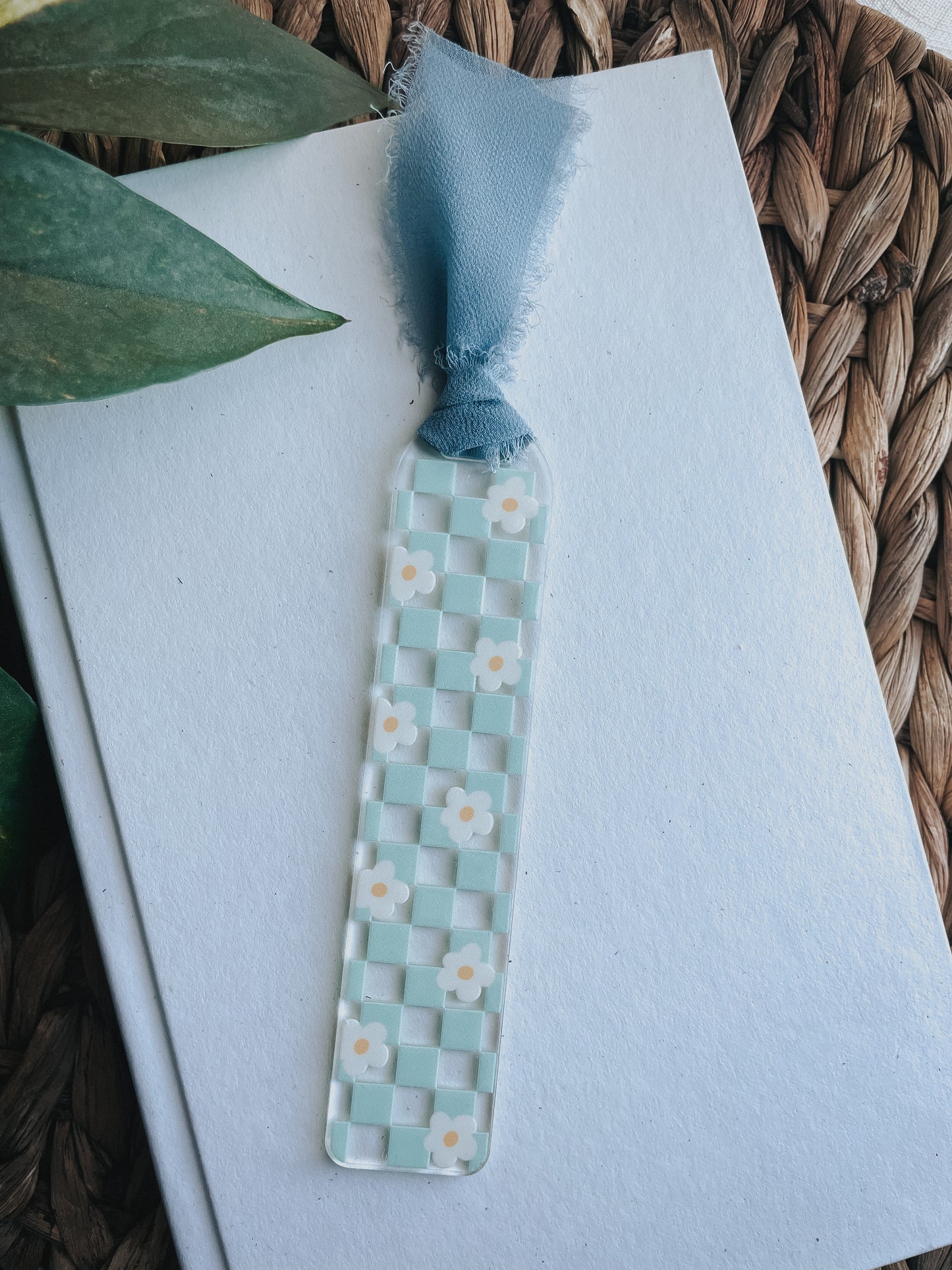 Daisy Blue Check Bookmark | Acrylic