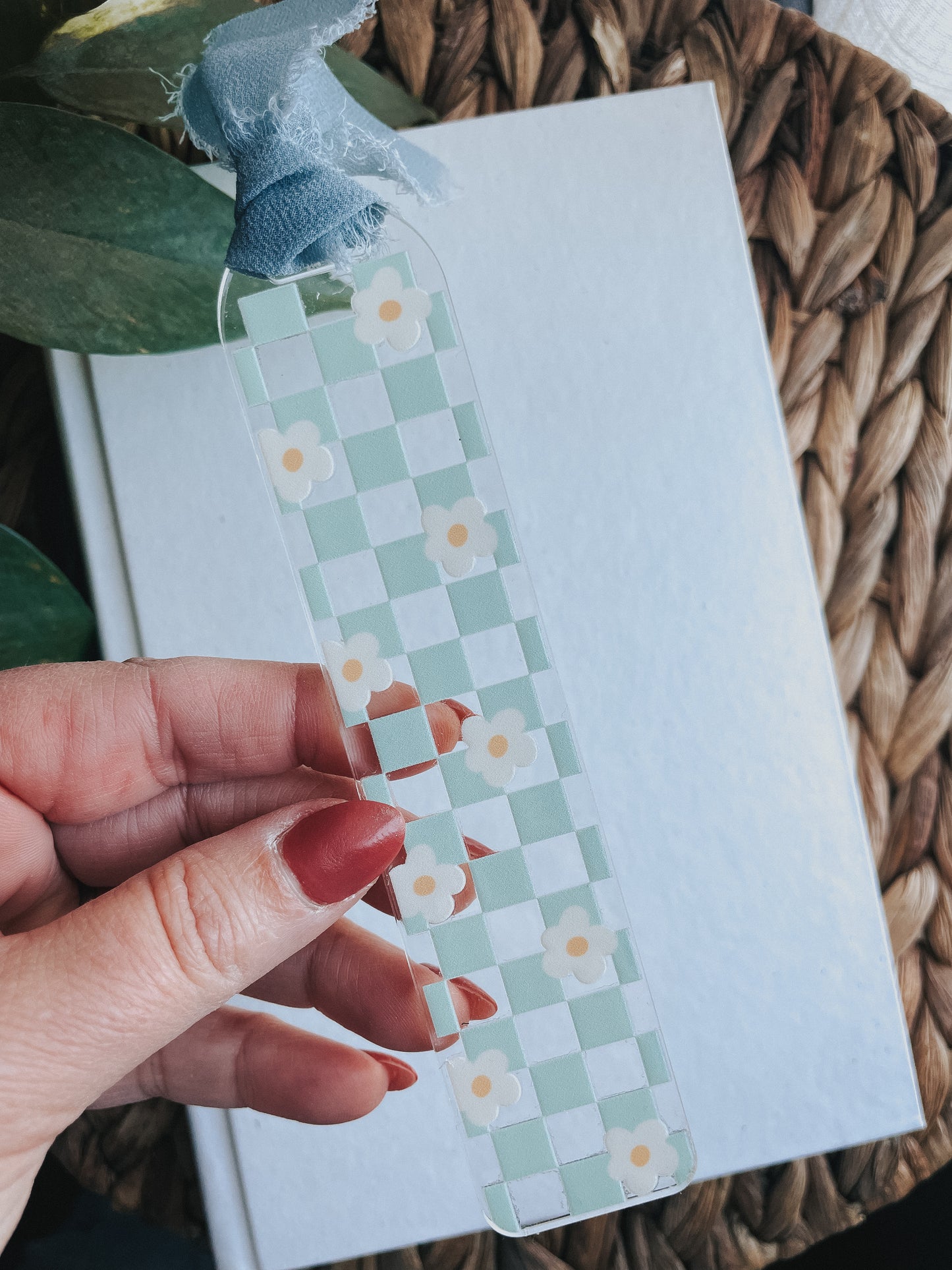 Daisy Blue Check Bookmark | Acrylic